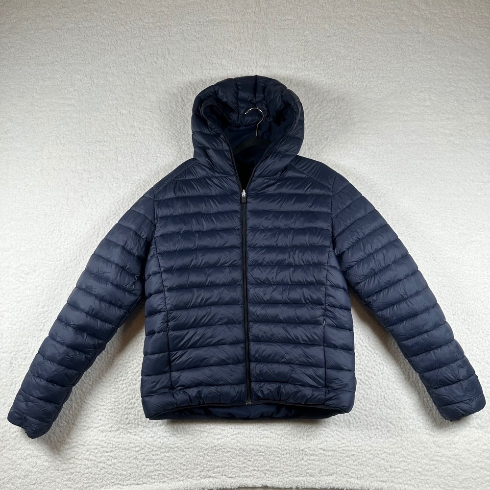 Save the Duck Reversible Puffer Jacket Mens L Hooded Quilted Vegan Blue Gorpcore